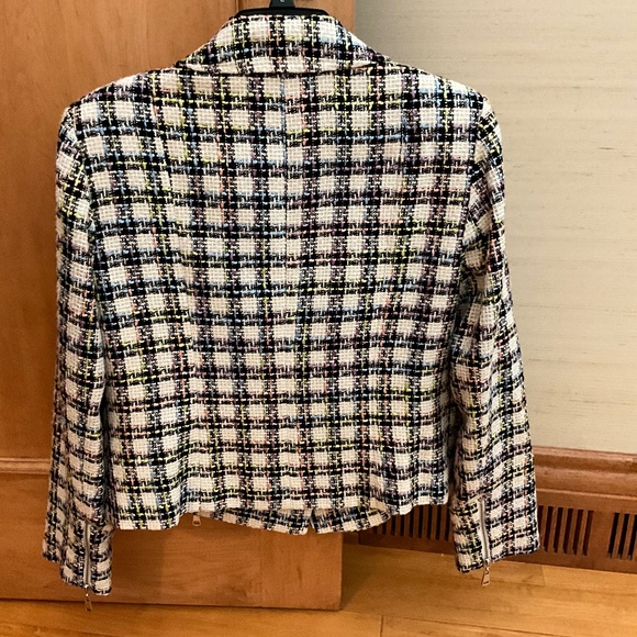 Tahari White and Rainbow Tweed Biker Style Jacket - Picture 3 of 9